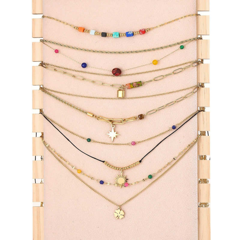 Urielle - Lot de 6 colliers Acier doré multicolore