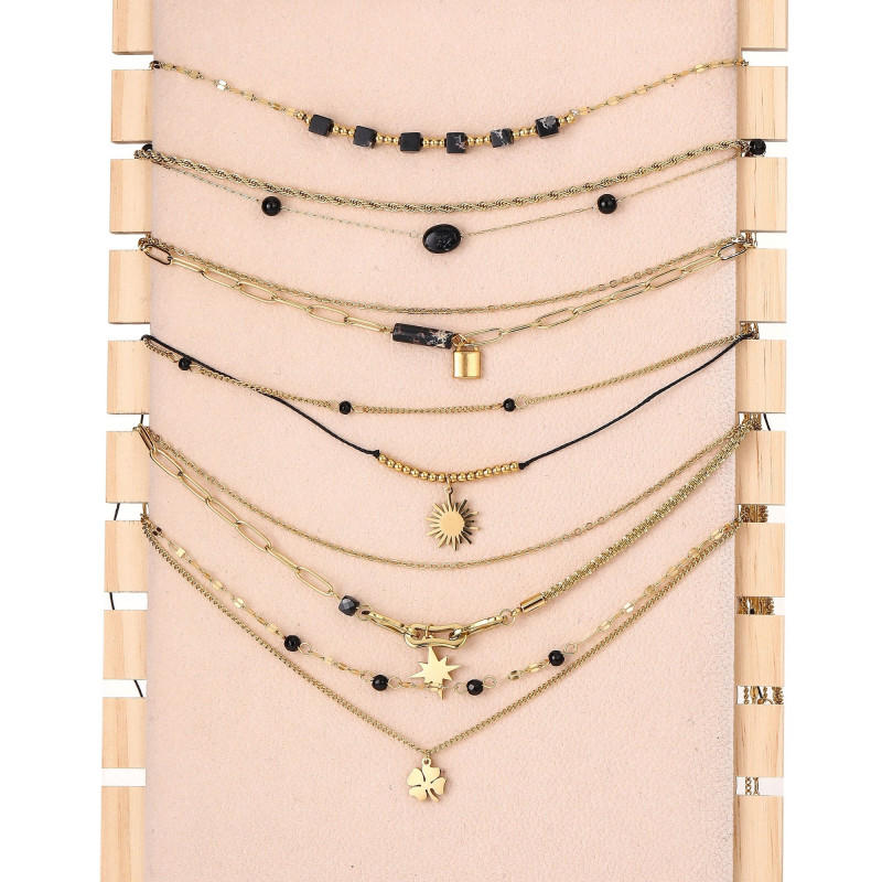 Urielle - Lot de 6 colliers Acier doré noir