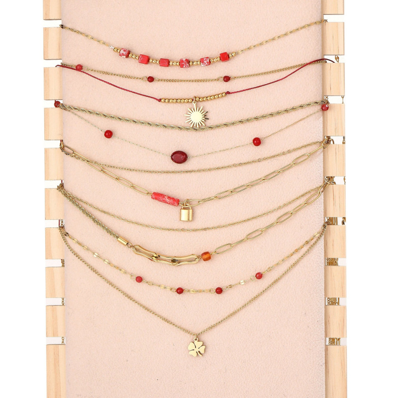Urielle - Lot de 6 colliers Acier doré rouge