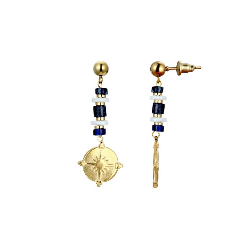 Urmi - Boucle d'oreille tige acier bleue