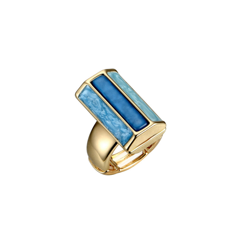 Ayette - Bague élastique dorée bleue