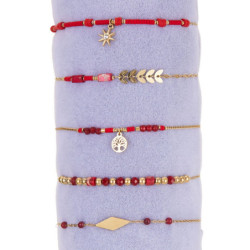 Ugoline - Lot de 10 bracelet acier rouge
