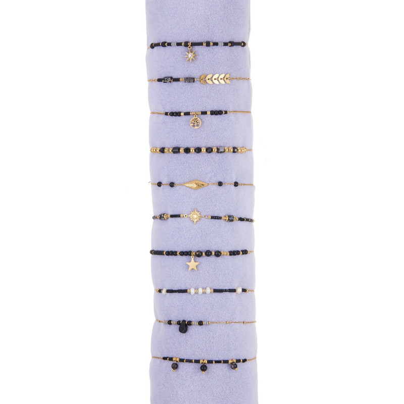 Ugoline - Lot de 10 bracelet acier noir