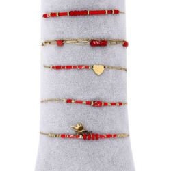 Valda - Lot de 10 bracelets acier rouge