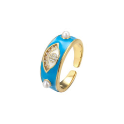 Emaillé3 - Bague réglable bleue