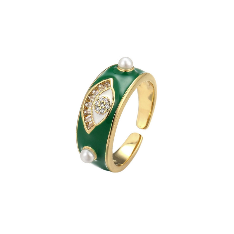 Emaillé3 - Bague réglable verte