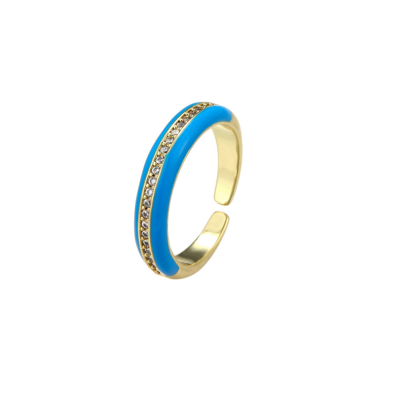 Emaillé7 - Bague réglable bleue