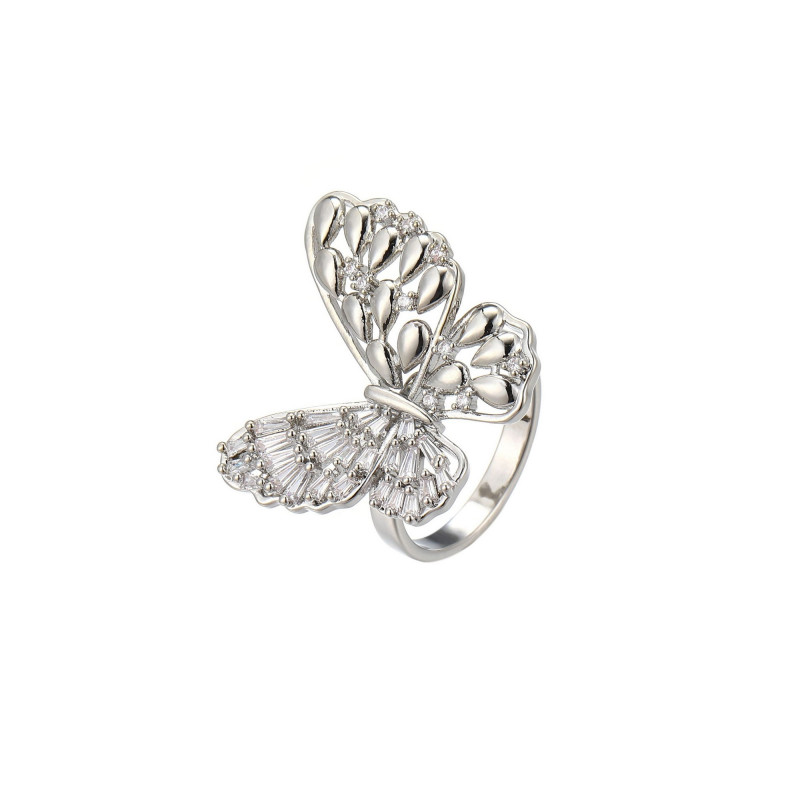 Papillon - Bague réglable argentée