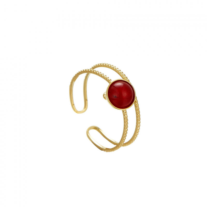 Umia - Bague Acier réglable Rouge
