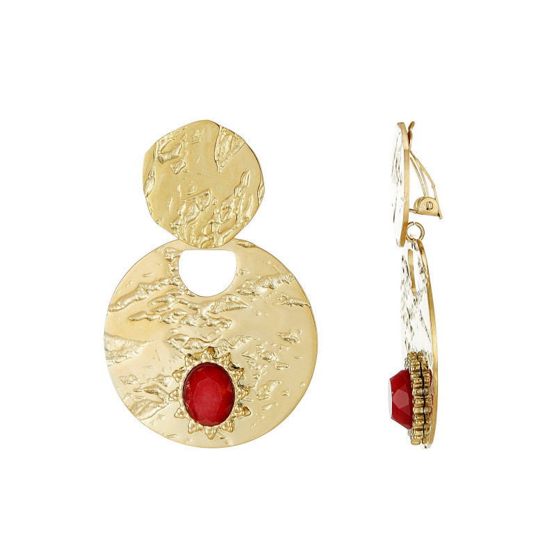 Ustinya - Acier Boucle d'oreille clip Rouge