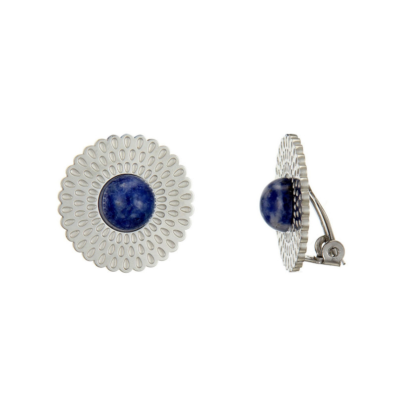 Usutu - Acier Boucle d'oreille clip bleue