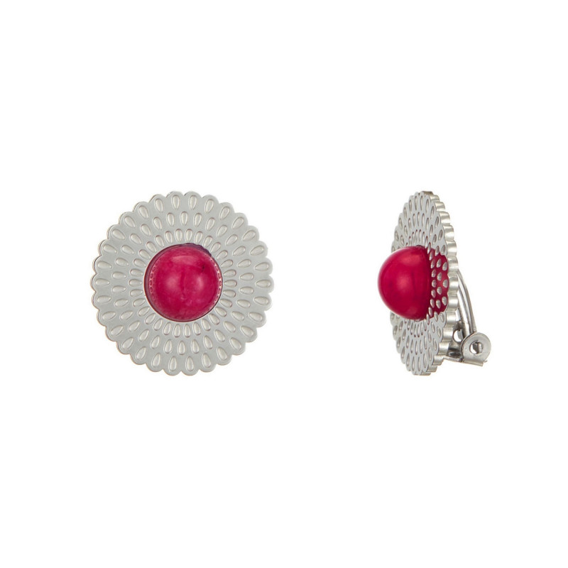 Usutu - Acier Boucle d'oreille clip fuchsia