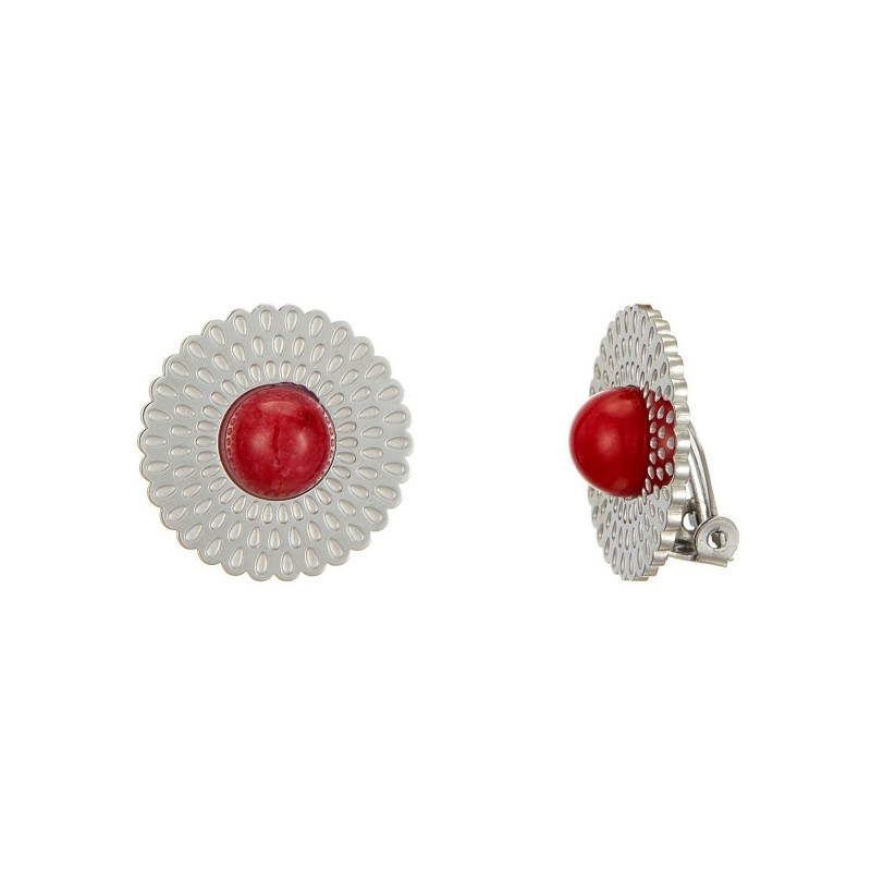 Usutu - Acier Boucle d'oreille clip rouge
