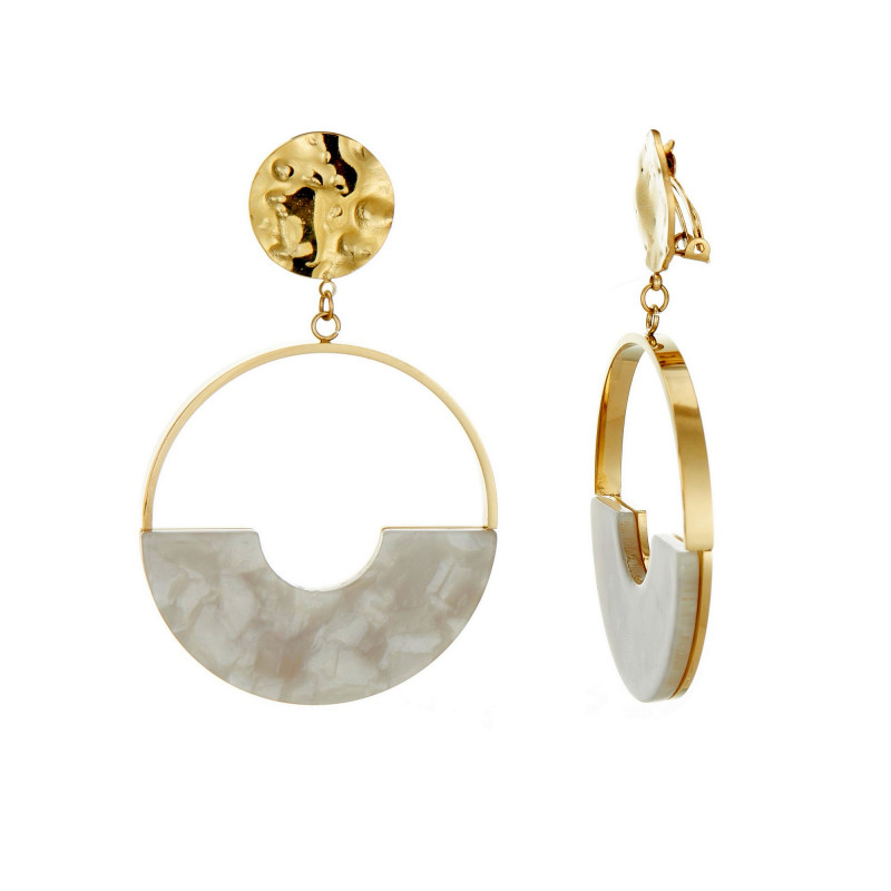 Uxue - Acier Boucle d'oreille clip Blanche