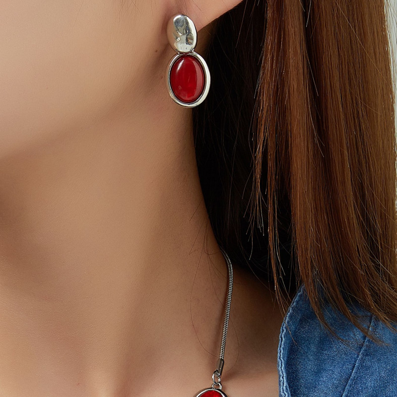 Eusebie - Boucle d'oreille tige Rouge