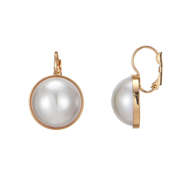 Salamate - Boucle d'oreille dormeuse dorée Blanche