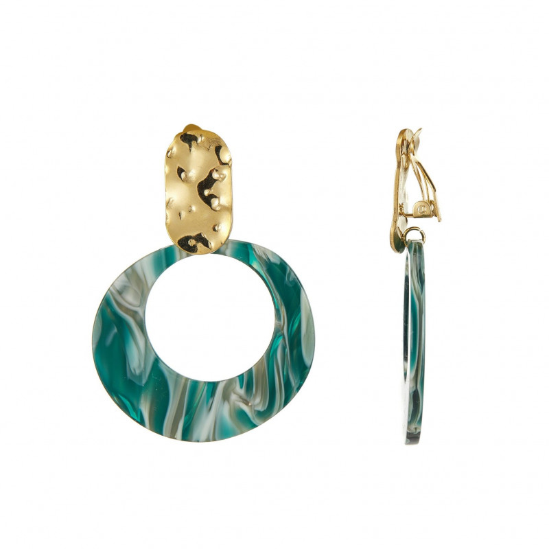 Ulfak - Boucle d'oreille acier clip Verte