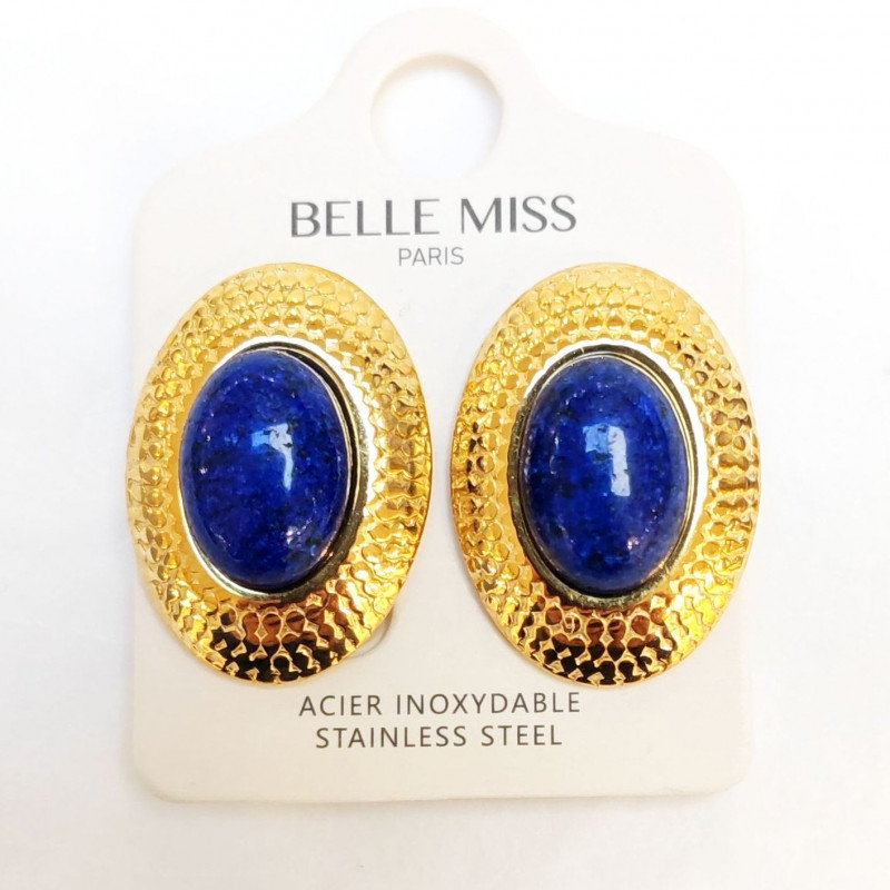 Uwimana - Acier Boucle d'oreille clip Bleue marine