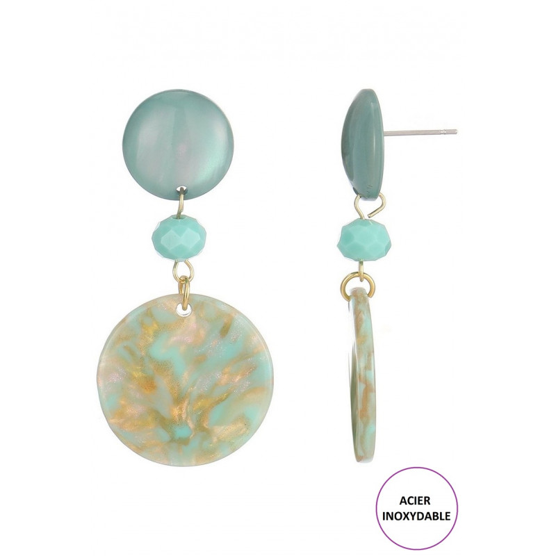 Tualenn - Boucle d'oreille tige Vert opaline