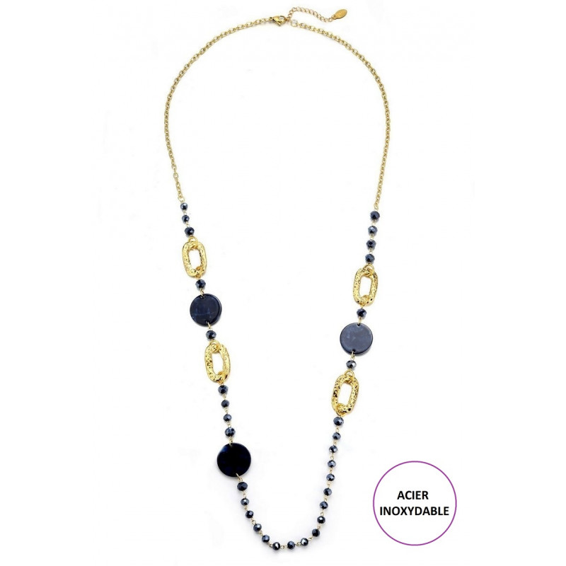 Tualenn - Sautoir acier Bleu