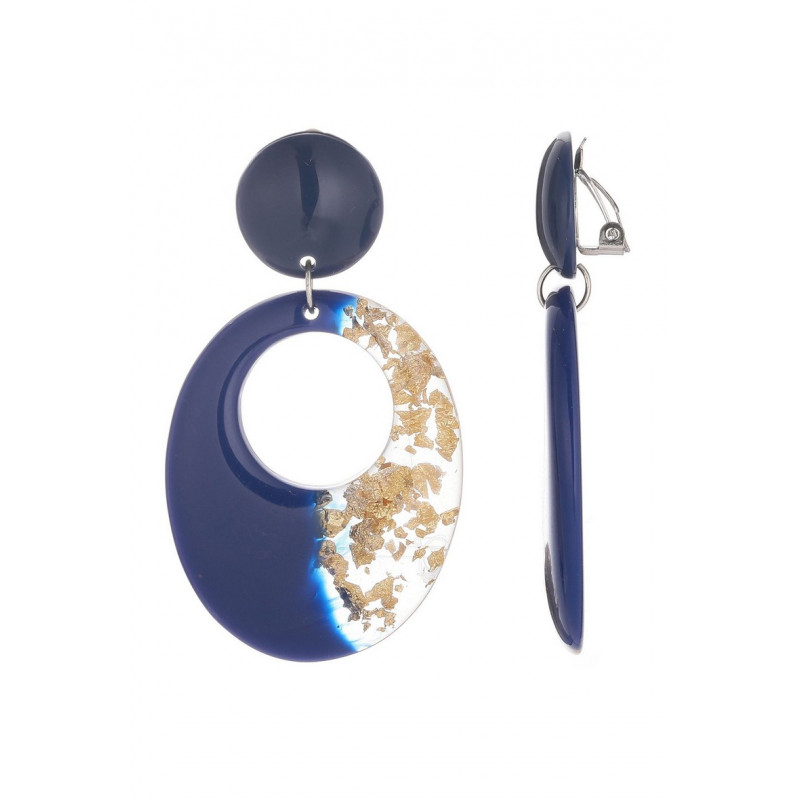 Fanchon - Boucle d'oreille clip Acier Bleue