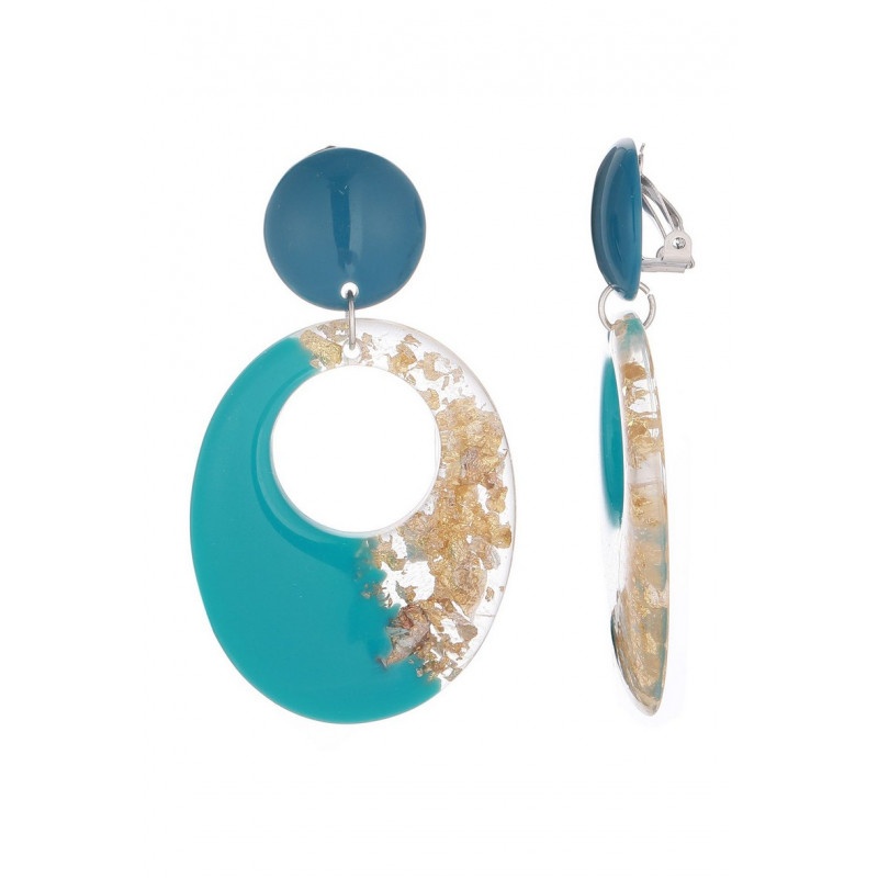 Fanchon - Boucle d'oreille clip Acier Turquoise