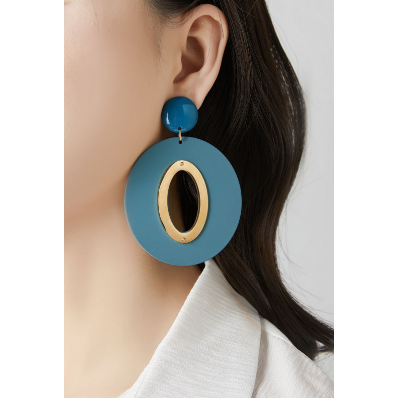 Urake - Boucle d'oreille clip acier Bleue canard