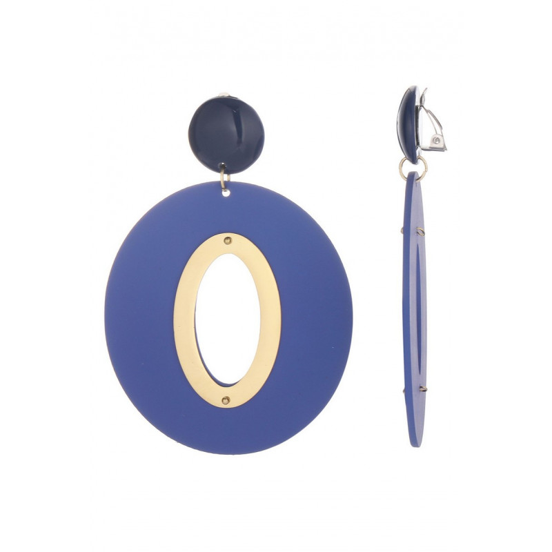 Urake - Boucle d'oreille clip acier Bleue