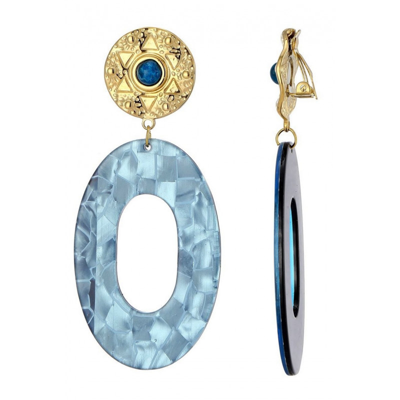 Zdraka - Boucle d'oreille clip Acier Bleue