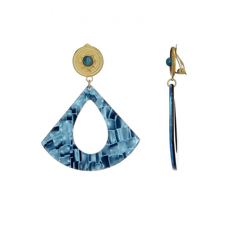 Zehra - Boucle d'oreille clip Acier Bleue
