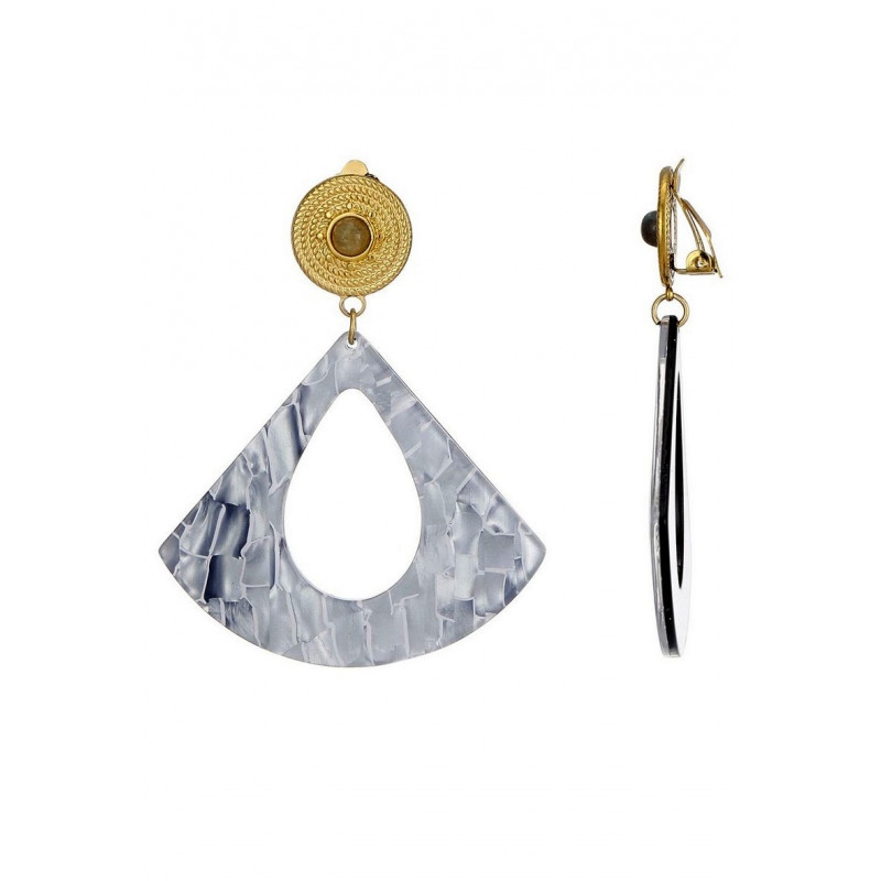 Zehra - Boucle d'oreille clip Acier Grise