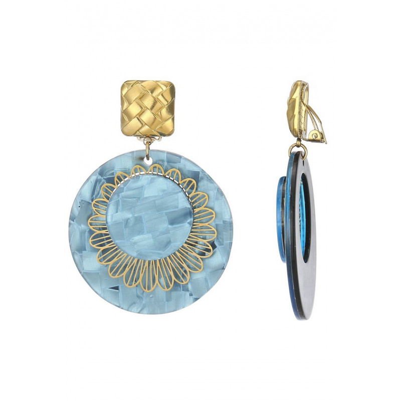 Zaynab - Boucle d'oreille clip Acier Bleue