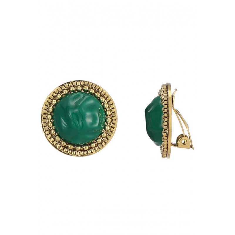 Zouhour - Boucle d'oreille clip Acier Verte