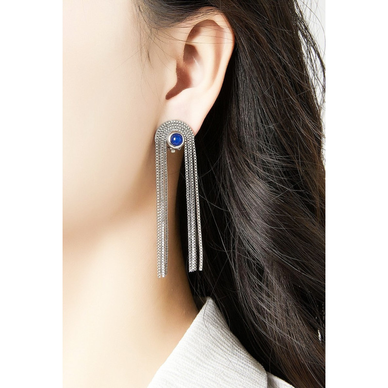 Zilpah - Boucle d'oreille clip Acier Bleue