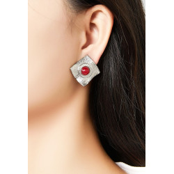 Zina - Boucle d'oreille clip Acier Verte