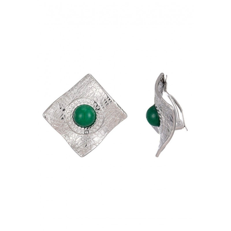 Zina - Boucle d'oreille clip Acier Verte