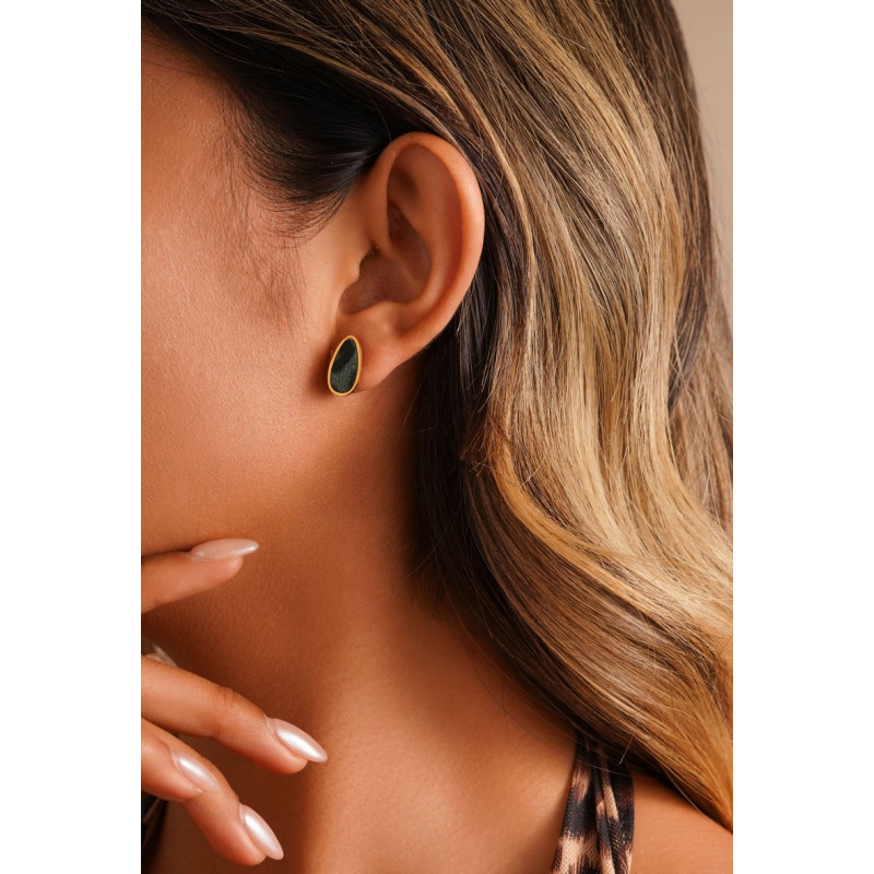 Yousra - Boucle d'oreille tige Acier Verte