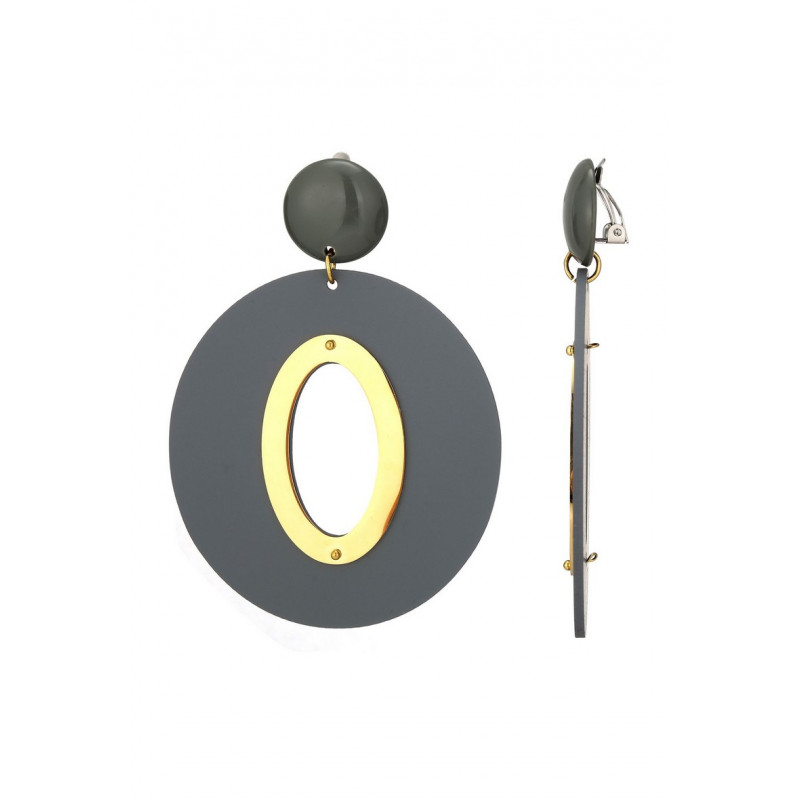 Urake - Boucle d'oreille clip acier Grise