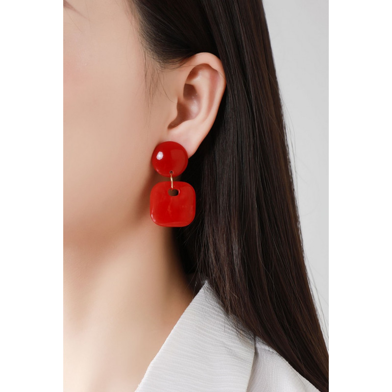 Eeva - Boucle d'oreille clip acier Rouge