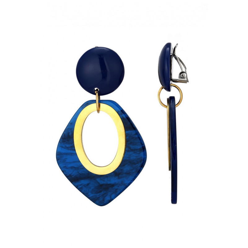 Utako - Boucle d'oreille clip Acier Bleue