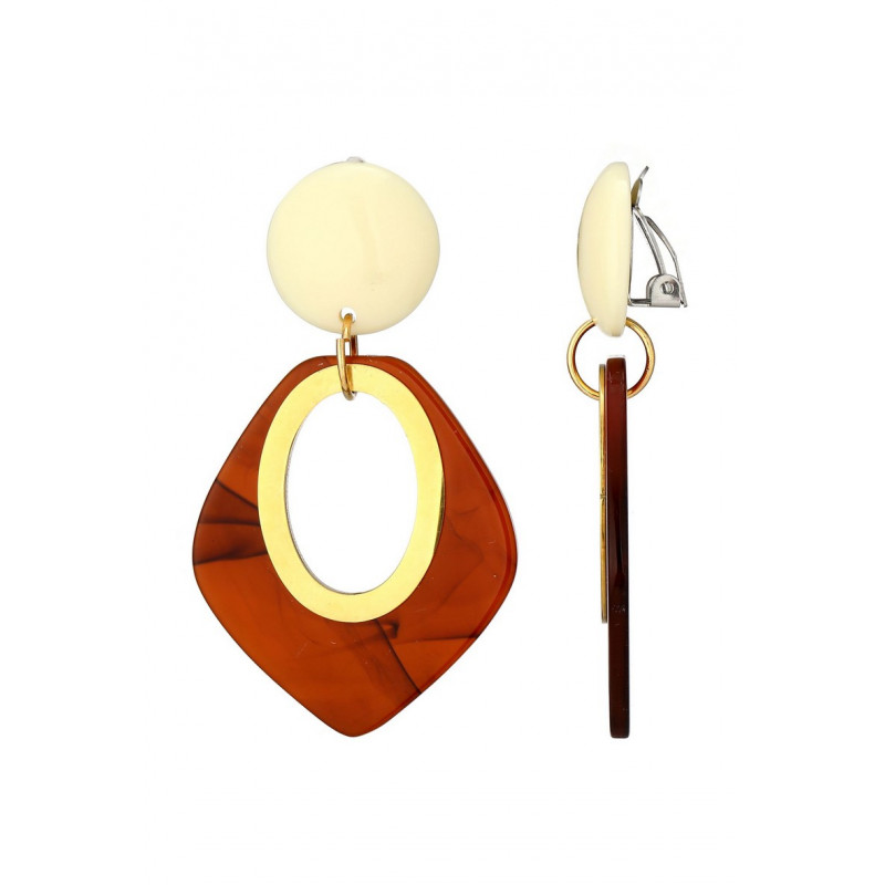 Utako - Boucle d'oreille clip Acier Marron