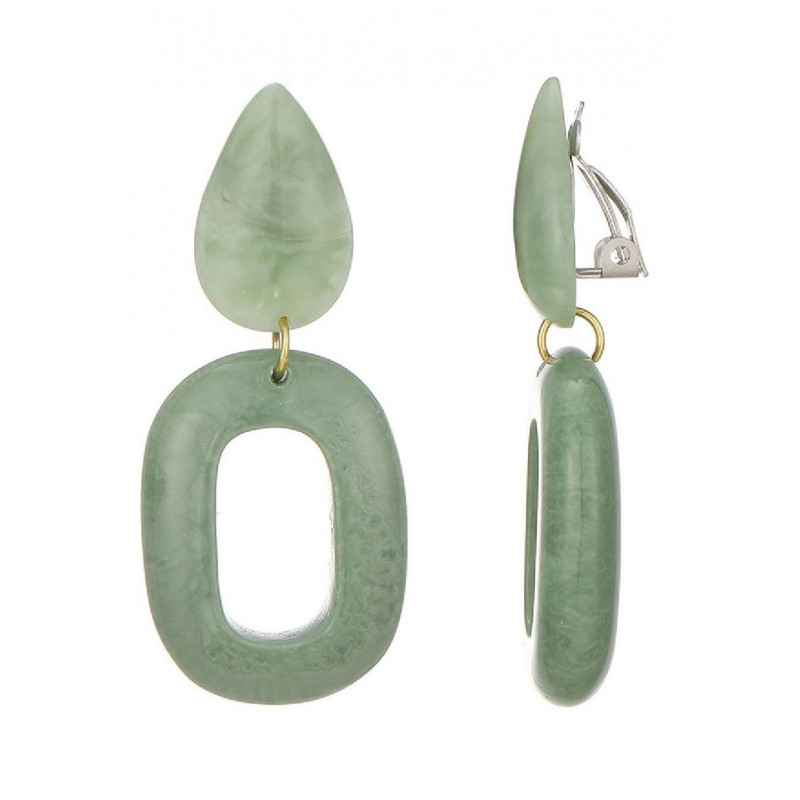 Ning - Boucle d'oreille clip Acier Verte