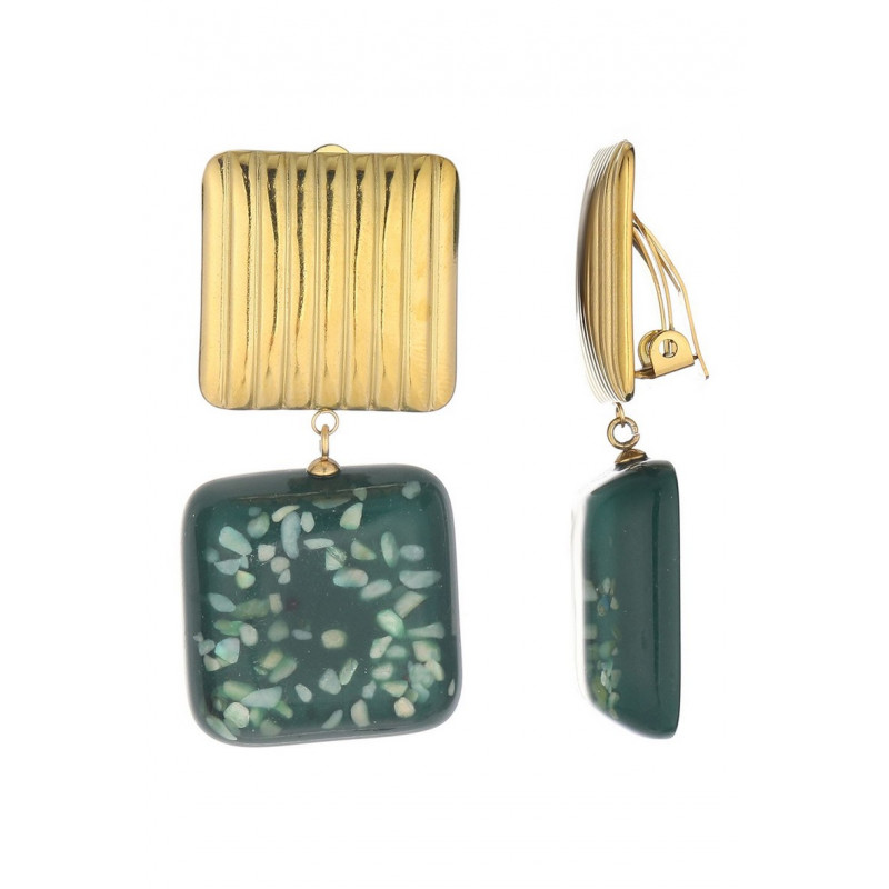 Nissa - Boucle d'oreille clip Acier Verte