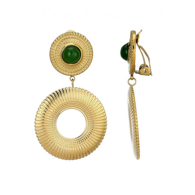 Zisel - Boucle d'oreille clip Malachite