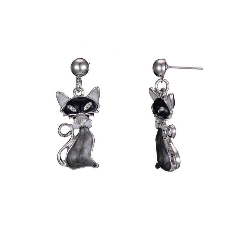 Rania Boucle d_oreille tige chat argente